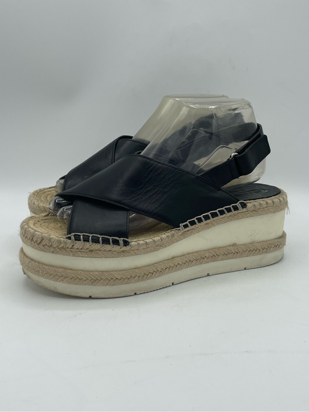 Marc Fisher LTD Gandy Black Leather Espadrille Platform Sandals.